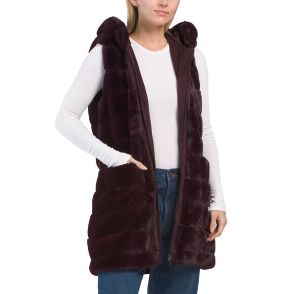 VIA SPIGA Burgundy Faux Fur Vest
